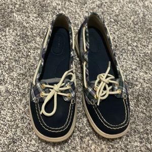 Sperry Navy and Plaid Flats